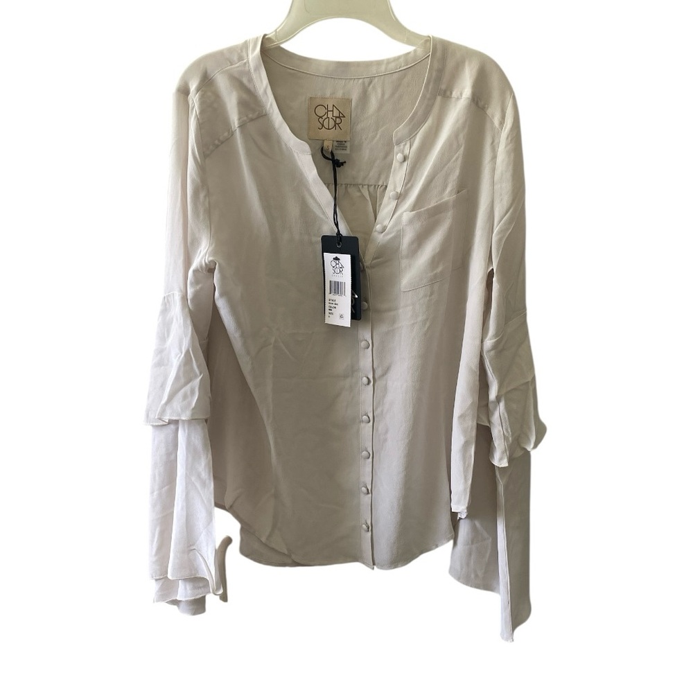 Oversized Small Chaser cream off-white silk tiered-sleeve blouse NWT